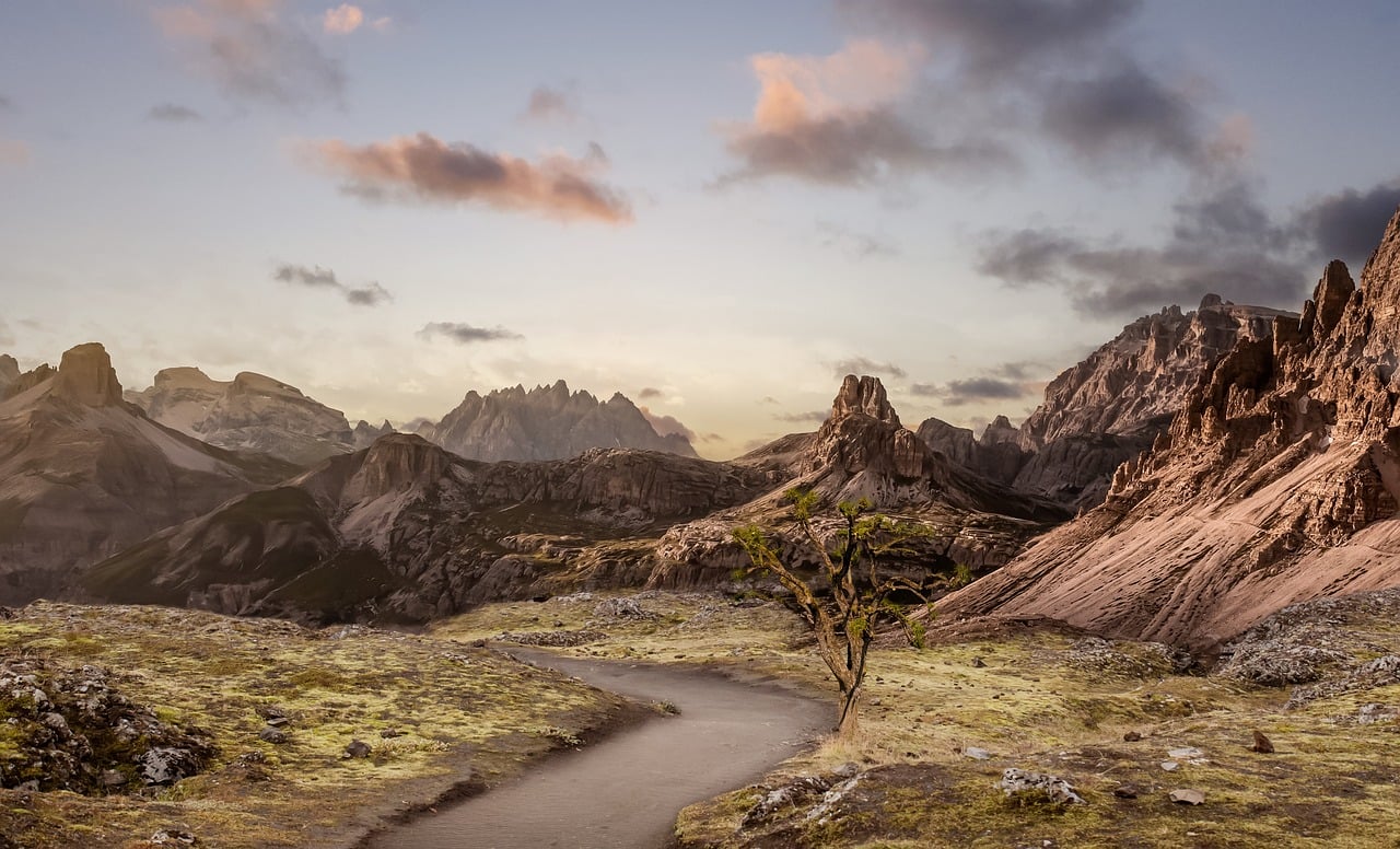 mountains, trees, hills, sunset, stream, rivers, nature, landscape, valley